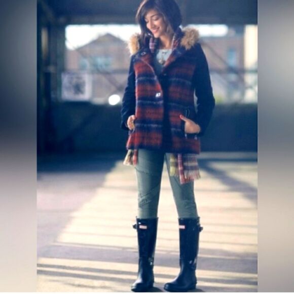 Elevenses Wool blend Hooded Coat with Detachable Faux Fur Tartan Sz XSMALL - Picture 13 of 16